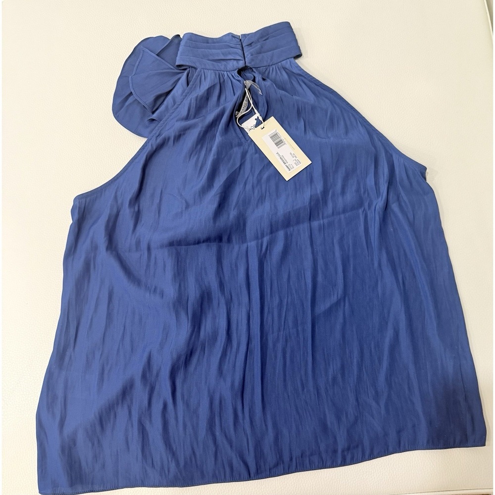NWT Ramy Brook Rella High Neck Ruffle Halter Top Navy Size L - Picture 4 of 8